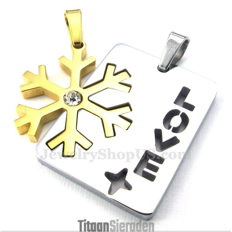Titanium Gouden Sneeuwvlok Hanger Ketting Voor Koppels (Gratis Ketting) (Één Paar) Titanium Gouden Sneeuwvlok Hanger Ketting Voor Koppels (Gratis Ketting) (Één Paar)
