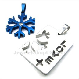 Titanium Koppels Blauwe Sneeuwvlok Hanger Ketting (Gratis Ketting) (Één Paar)