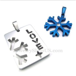 Titanium Koppels Blauwe Sneeuwvlok Hanger Ketting (Gratis Ketting) (Één Paar)