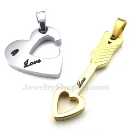 Titanium Gouden Cupido Pijlharten Koppelhanger Ketting (Gratis Ketting) (Één Paar)