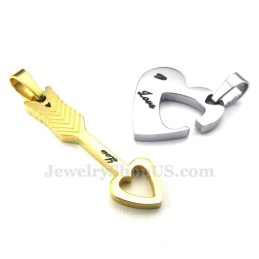 Titanium Gouden Cupido Pijlharten Koppelhanger Ketting (Gratis Ketting) (Één Paar)