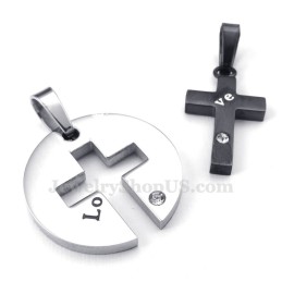 Titanium Zwarte Kruis Hanger Ketting (Gratis Ketting) (Één Paar)