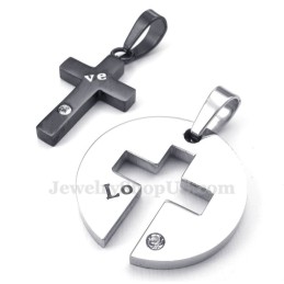 Titanium Zwarte Kruis Hanger Ketting (Gratis Ketting) (Één Paar)