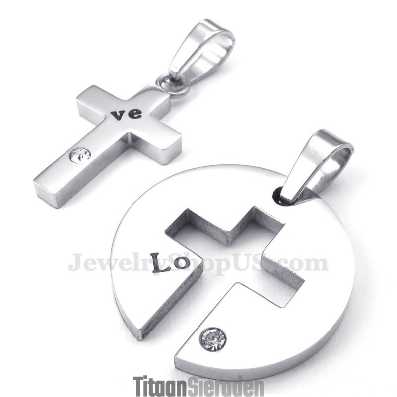 Titanium Zilveren Kruis Hanger Ketting (Gratis Ketting) (Één Paar)