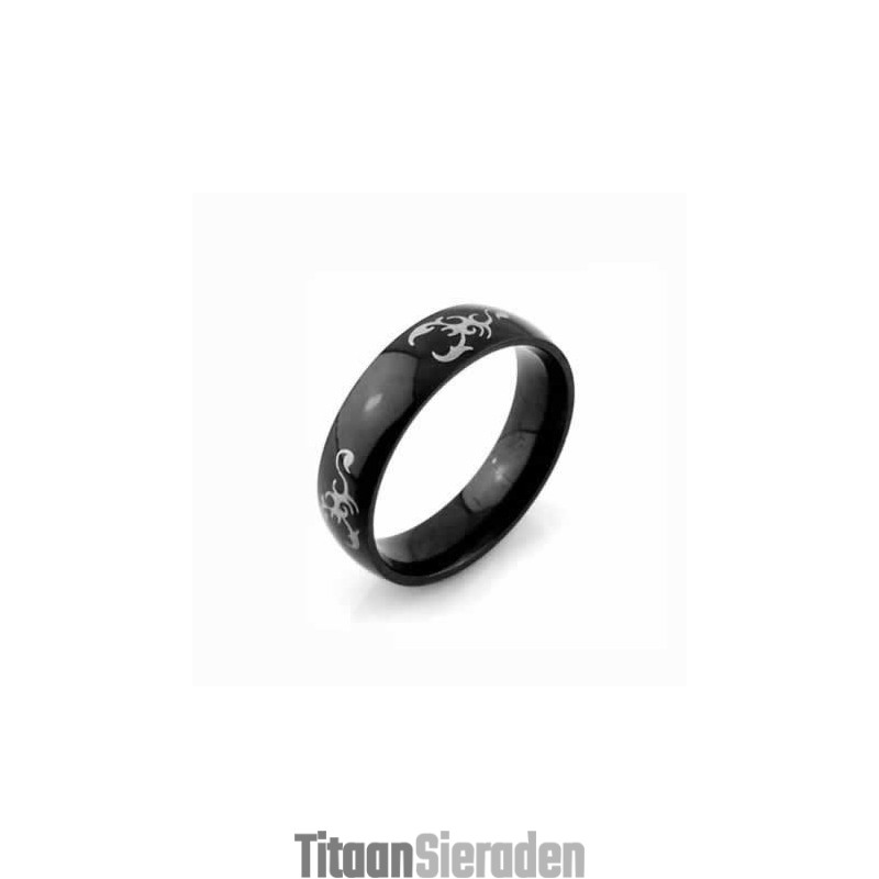 Scorpion King Heren 6Mm Zwarte Titanium Ring Scorpion King Heren 6Mm Zwarte Titanium Ring