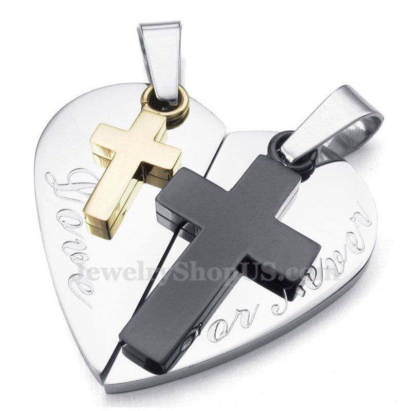 Titanium Dubbele Kruisvormige Hartvormige Hangerketting Voor Koppels (Gratis Ketting) (Één Paar) Titanium Dubbele Kruisvormige Hartvormige Hangerketting Voor Koppels (Gratis Ketting) (Één Paar)