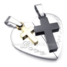 Titanium Dubbele Kruisvormige Hartvormige Hangerketting Voor Koppels (Gratis Ketting) (Één Paar)