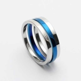 Heren 6 Mm Blauwe En Zilveren Titanium Ring