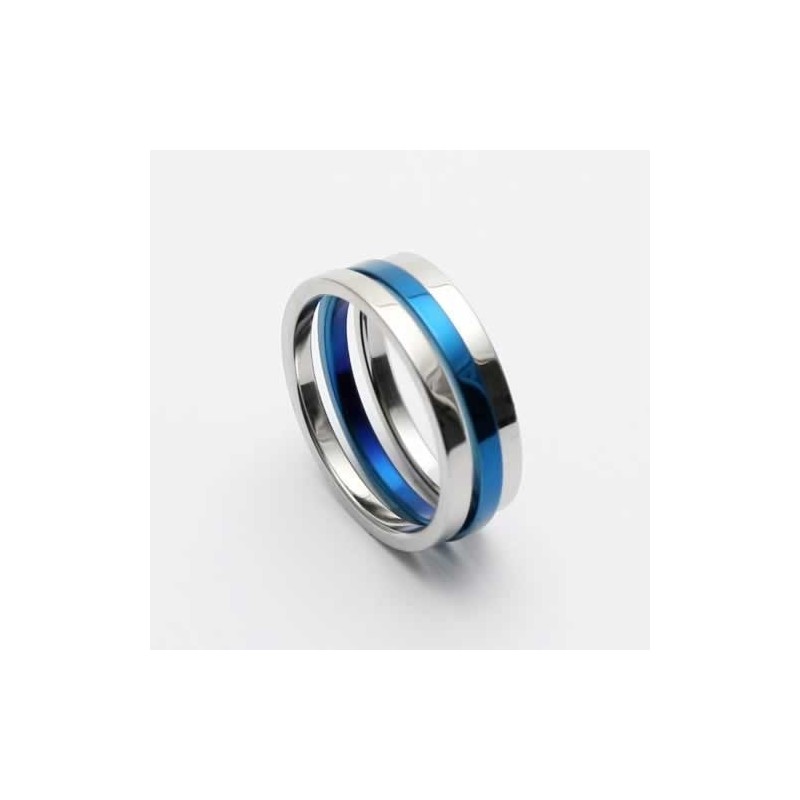 Heren 6 Mm Blauwe En Zilveren Titanium Ring