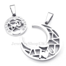 Titanium Zilveren Maan En Sterren Koppel Hanger Ketting (Gratis Ketting) (Één Paar)