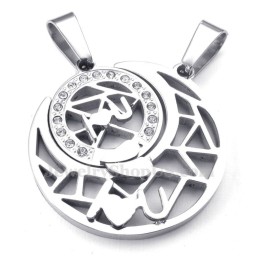 Titanium Zilveren Maan En Sterren Koppel Hanger Ketting (Gratis Ketting) (Één Paar)