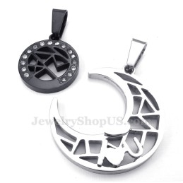 Titanium Maan En Sterren Koppels Hanger Ketting (Gratis Ketting) (Eén Paar)