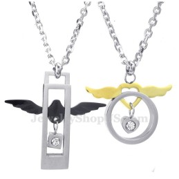 Mode Titanium Vleugels Harten Koppels Hanger Ketting (Gratis Ketting) (Één Paar)