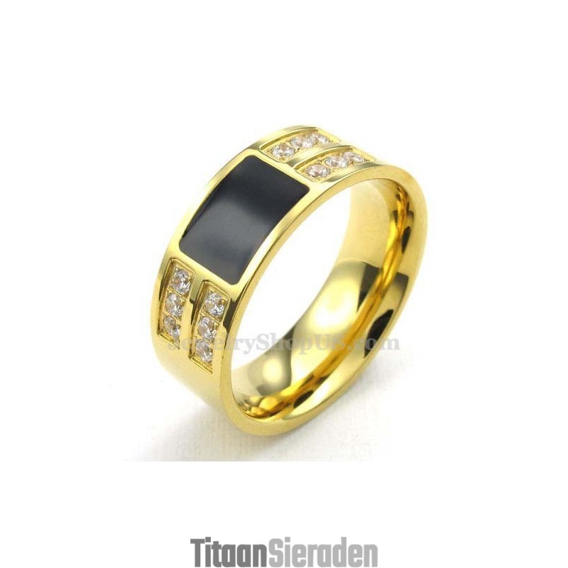 Gouden Titanium Ring Met Witte Zirkoon