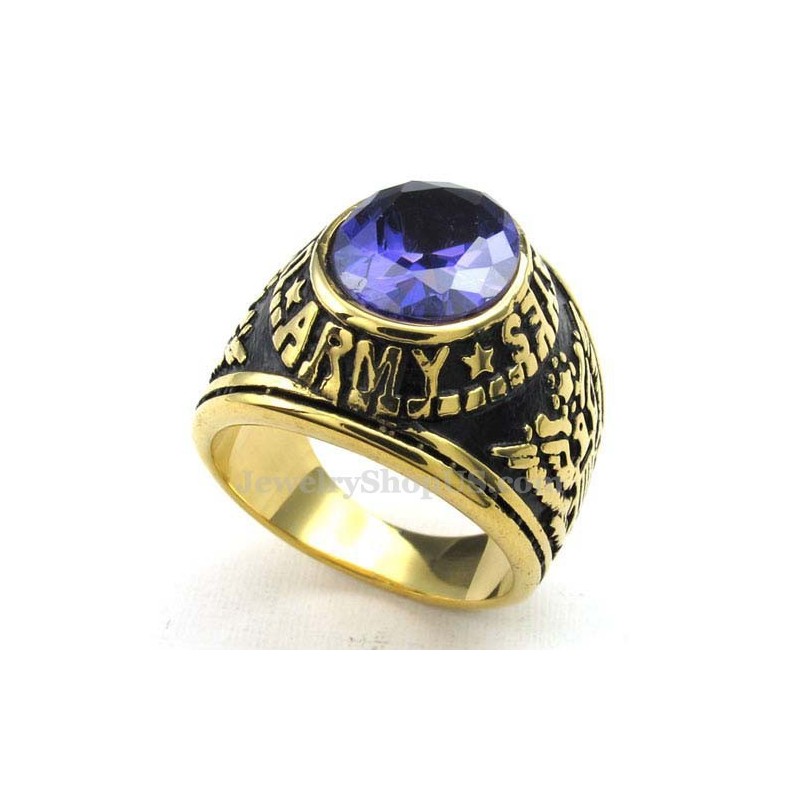 Gouden Titanium Ring Met Blauwe Zirkoon Gouden Titanium Ring Met Blauwe Zirkoon