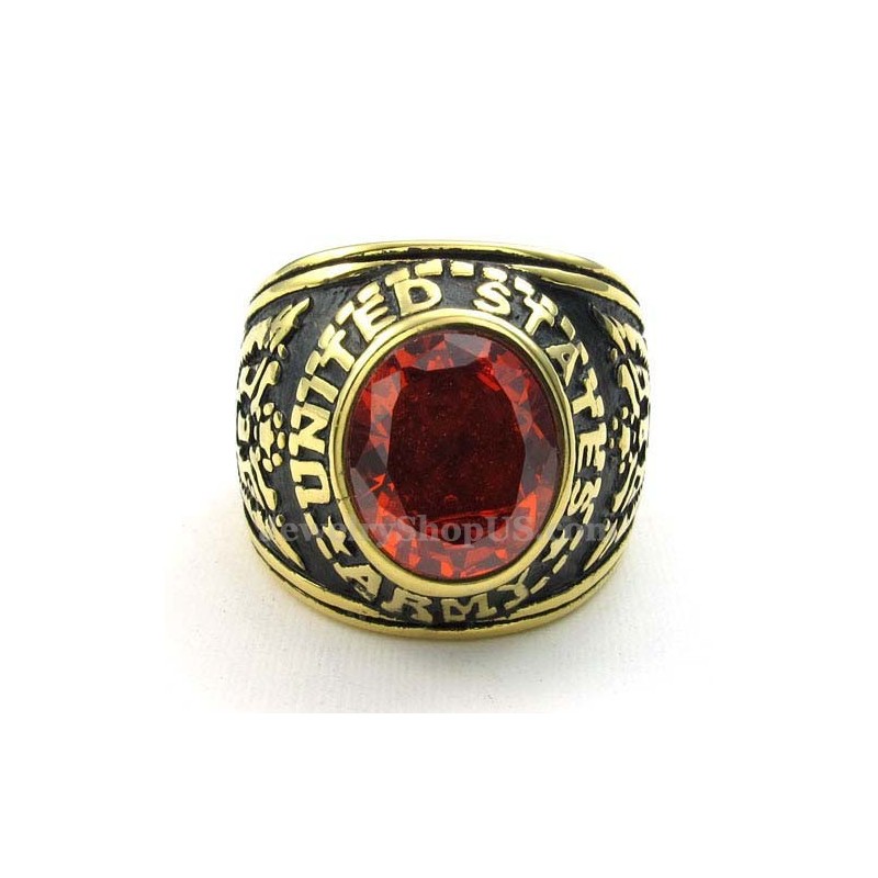Gouden Titanium Ring Met Rode Zirkoon Gouden Titanium Ring Met Rode Zirkoon