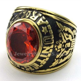 Gouden Titanium Ring Met Rode Zirkoon