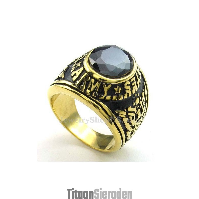 Gouden Titanium Ring Met Zwarte Zirkoon