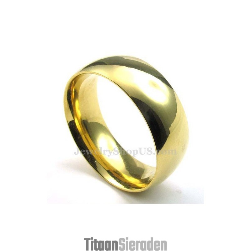 8 Mm Gouden Titanium Ronde Ring 8 Mm Gouden Titanium Ronde Ring