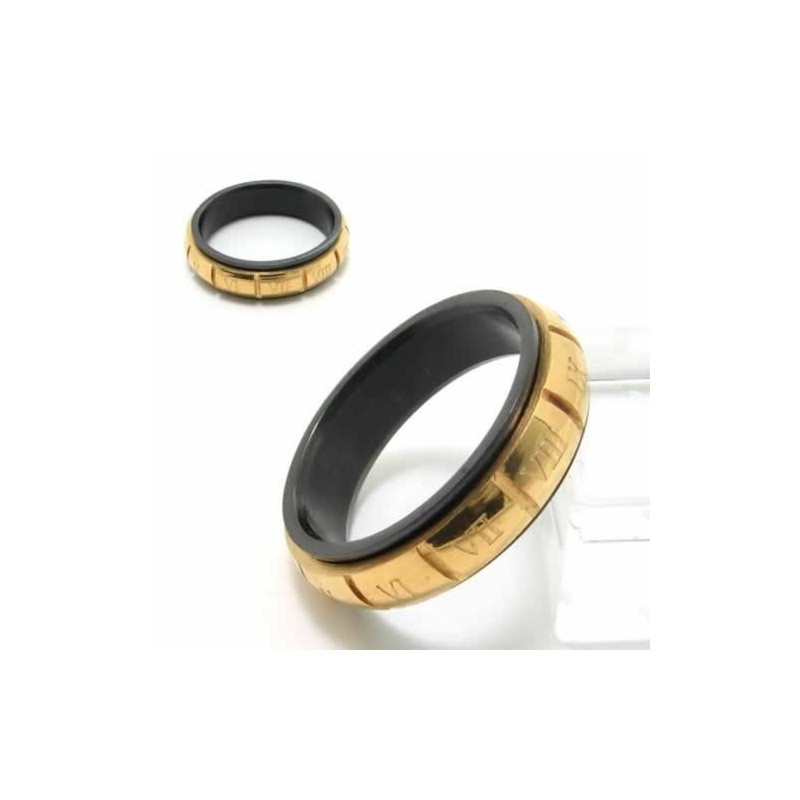 Romeinse Cijfers 6 Mm Zwarte Titanium En Gouden Rechtbankbandring Romeinse Cijfers 6 Mm Zwarte Titanium En Gouden Rechtbankbandring