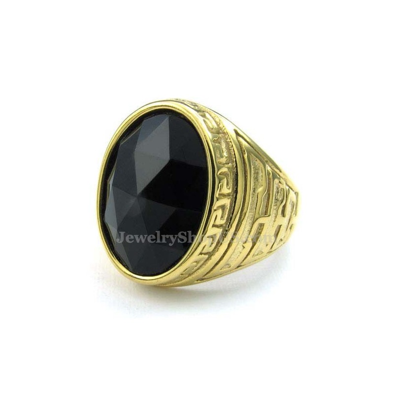 Heren Gouden Titanium Ring Met Zwarte Zirkoon