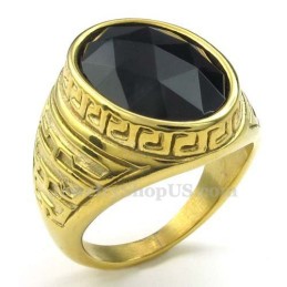 Heren Gouden Titanium Ring Met Zwarte Zirkoon