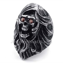 Titanium Schedelring Met Rode Zirkonia Ogen