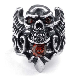 Titanium Schedelvleugelring Met Rode Zirkoon