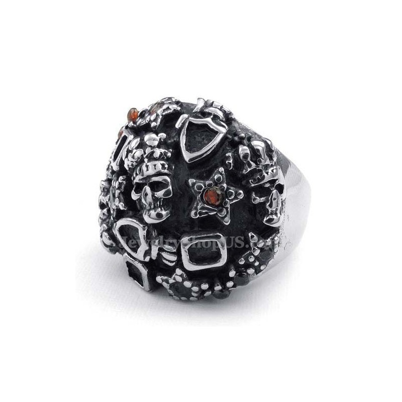 Titanium Schedelring Met Rode Zirkoon Titanium Schedelring Met Rode Zirkoon