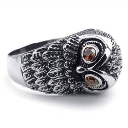 Titanium Uilenring Met Rode Zirkonia Ogen