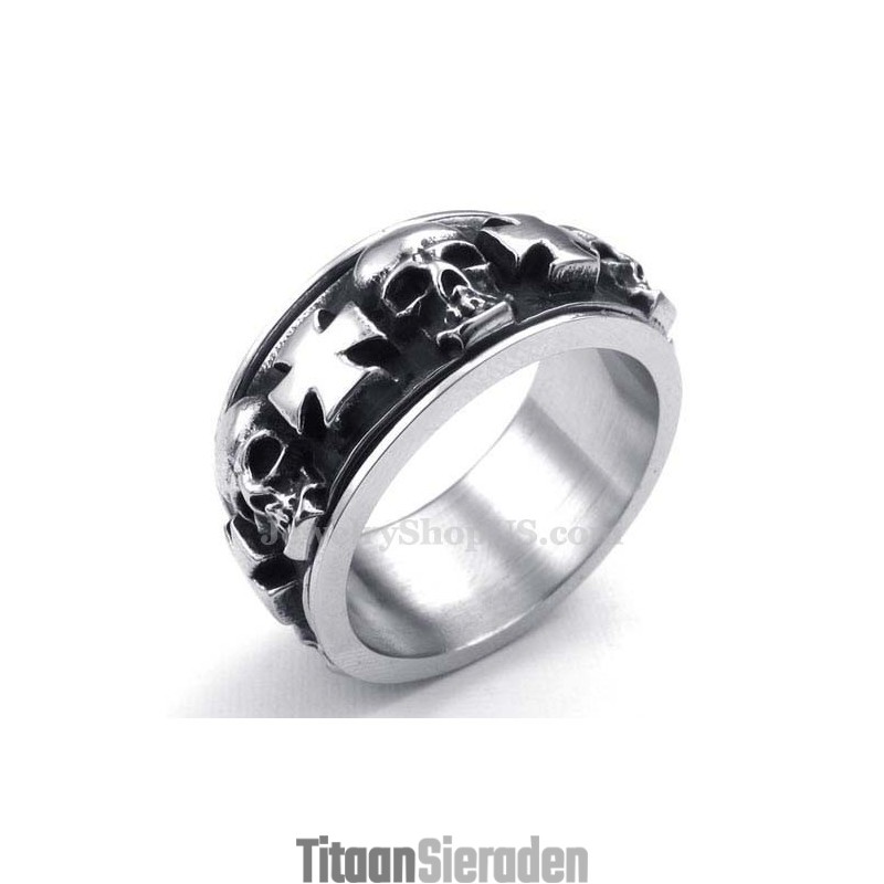 Titanium Ronde Kruis Schedel Ring Titanium Ronde Kruis Schedel Ring