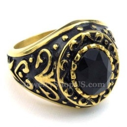Gouden Titanium Ring Met Zwarte Zirkoon