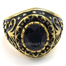 Gouden Titanium Ring Met Zwarte Zirkoon