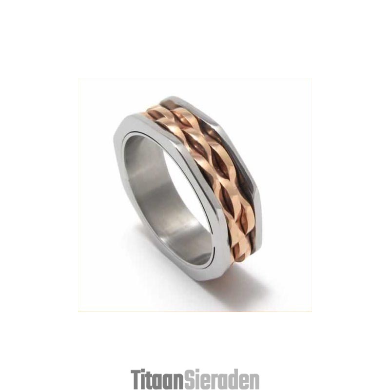 7 Mm Unisex Golven Titanium En Gouden Ring 7 Mm Unisex Golven Titanium En Gouden Ring