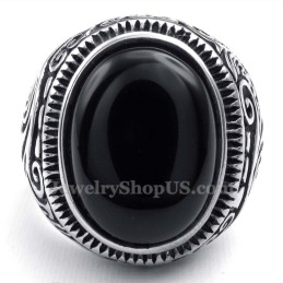 Titanium Ring Met Zwarte Siersteen