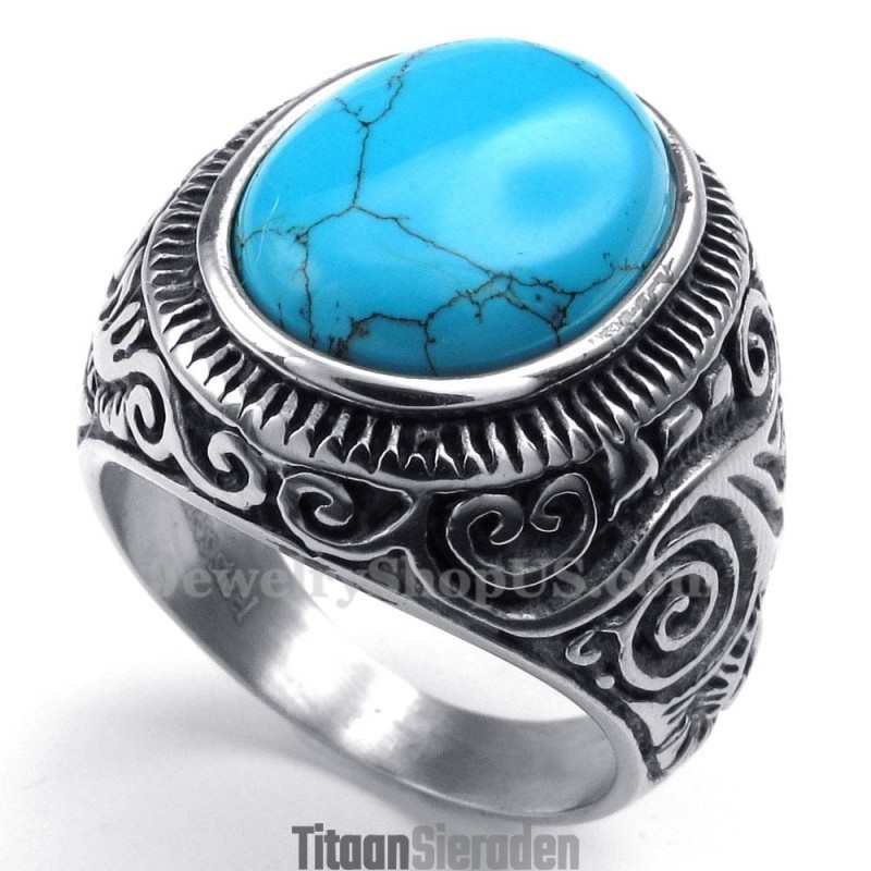 Titanium Ring Met Blauwe Siersteen