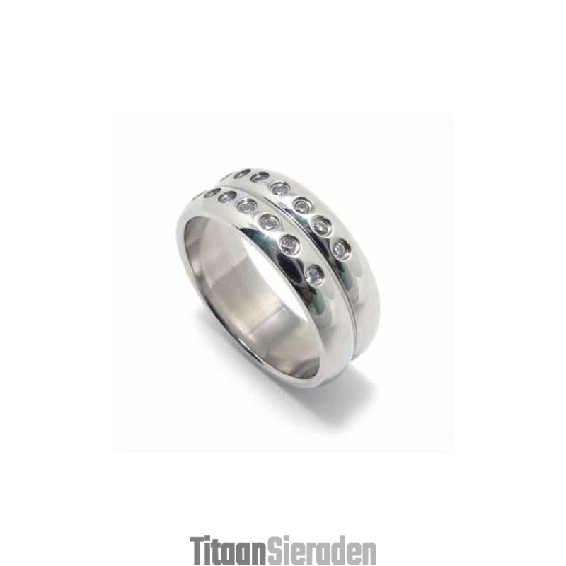 Diamanten 8 Mm Titanium Ingelegde Ring
