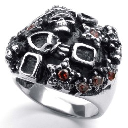 Titanium Schedelring Met Rode Zirkoon