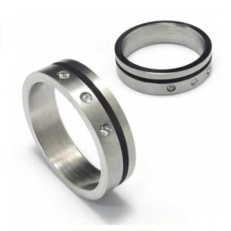 Ring Met Diamanten, 5 Mm Titanium En Zwarte Emaille Band