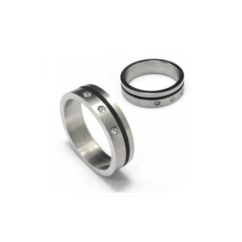 Ring Met Diamanten, 5 Mm Titanium En Zwarte Emaille Band Ring Met Diamanten, 5 Mm Titanium En Zwarte Emaille Band