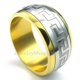 Gouden Zilveren Titanium Ring Met Great Wall-Patroon