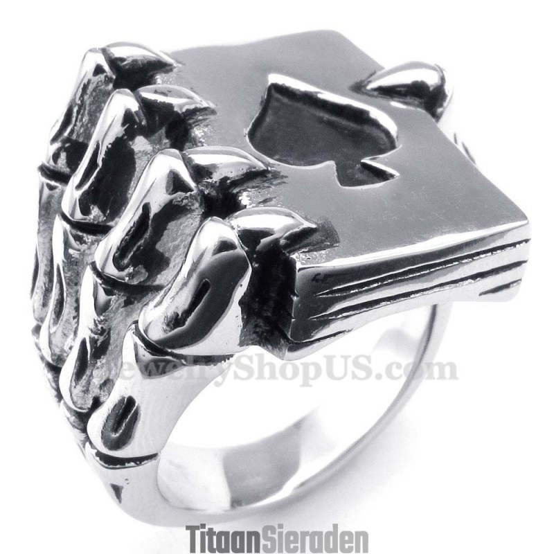 Titanium Skelet Spookhand Spades Poker Vingerring