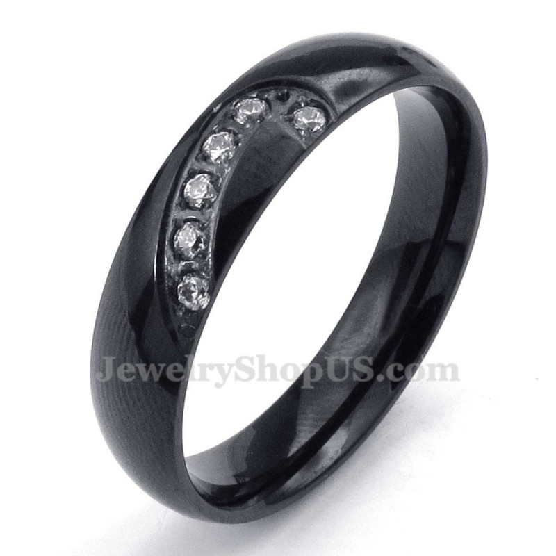Zwarte Titanium Hartring Met Witte Zirkoon Zwarte Titanium Hartring Met Witte Zirkoon