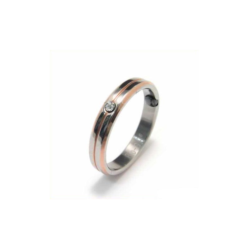 Diamanten Zetting 4 Mm Titanium & Goud Ingelegde Rechtbankbandring