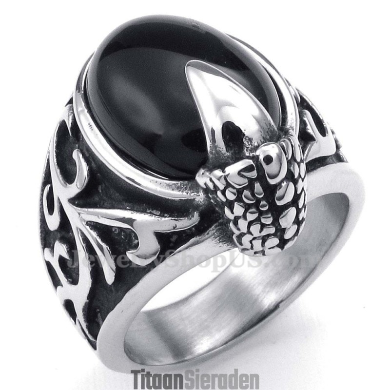 Titanium Zwarte Agaat Ingelegde Ring Titanium Zwarte Agaat Ingelegde Ring