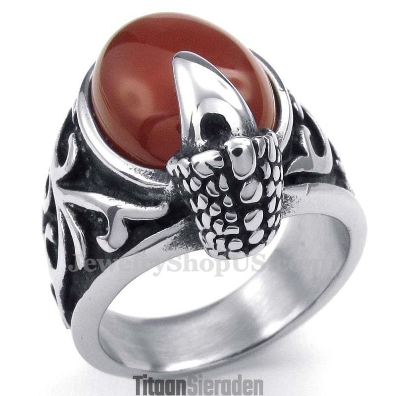 Titanium Rode Agaat Ingelegde Ring