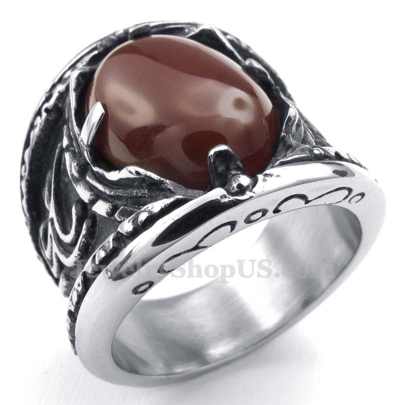 Titanium Rode Agaat Ingelegde Ring Titanium Rode Agaat Ingelegde Ring