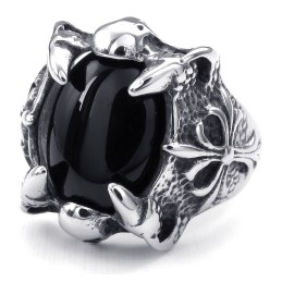 Titanium Zwarte Agaat Ingelegde Ring