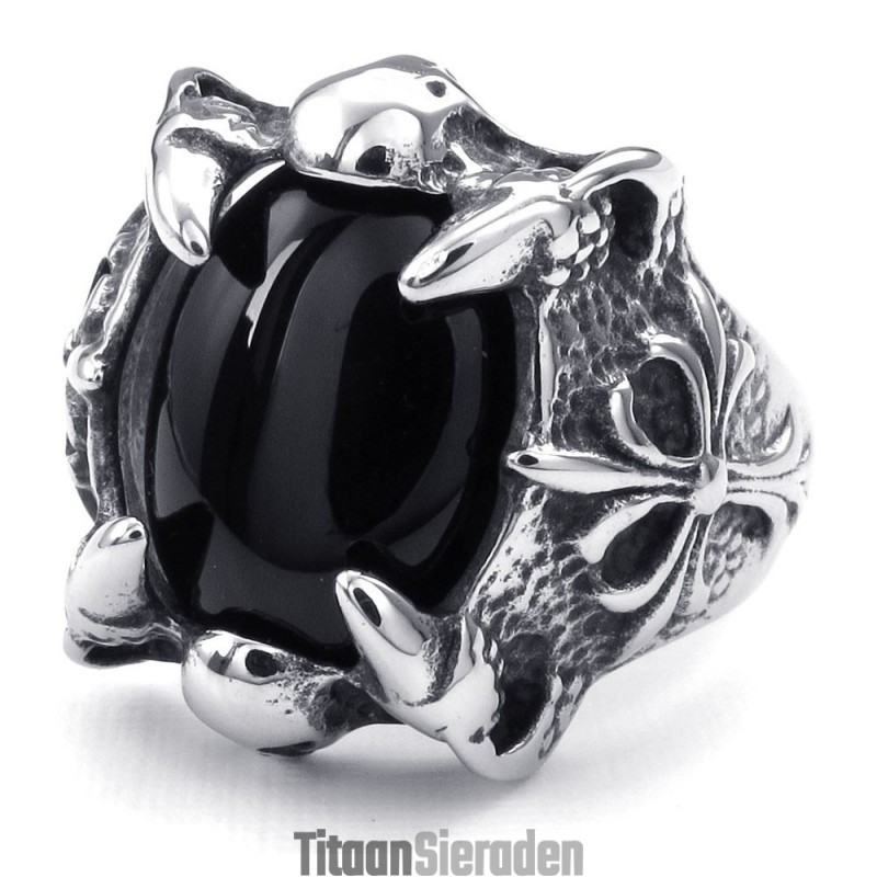 Titanium Zwarte Agaat Ingelegde Ring