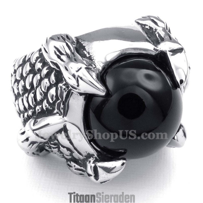 Titanium Zwarte Agaat Ingelegde Ring Titanium Zwarte Agaat Ingelegde Ring
